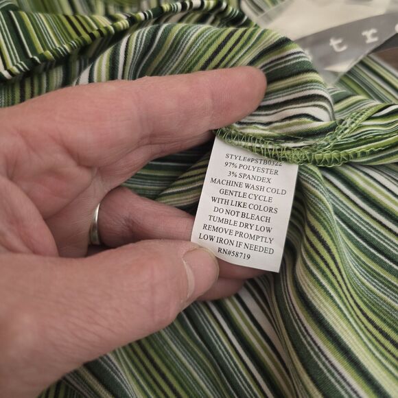 Notations Button Up Top Women Petite Large Striped Chartreuse Retro Stretch - Picture 8 of 9